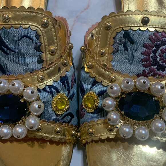 XOBZJH Evening Slides Rhinestone Sandal gold party shoes embroidery shoes 9.5 - Picture 10 of 13